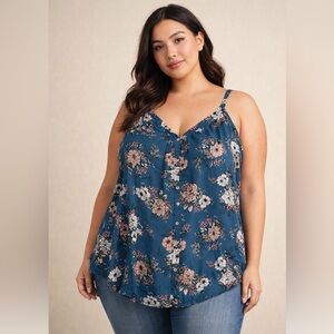 Torrid Floral Button Front Cami Tank Adjustable Straps Flowy Boho Size 3